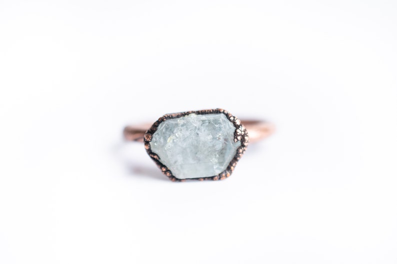 Blue topaz ring Topaz crystal ring Blue Topaz Ring Raw Topaz crystal ring Topaz and Copper Ring image 7