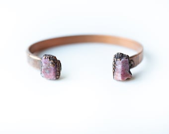 Raw Ruby Crystal Cuff Bracelet | Raw Gemstone Jewelry | Raw Ruby Crystal Jewelry | July Birthstone Bracelet | Crystal Copper Bracelet