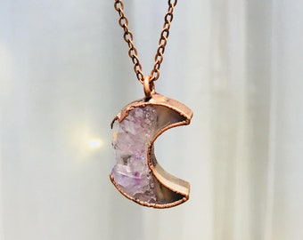 Moon Necklace | Druzy crystal necklace | Druzy Moon pendant | Moon Slice | Electroformed raw druzy necklace | Moon Jewelry | Moon Necklace