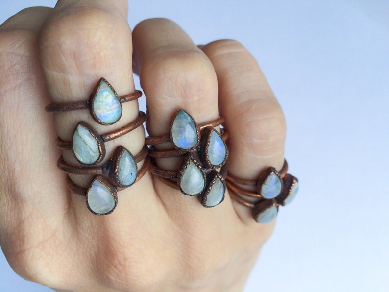 Rainbow Moonstone Ring Simple Stone Stacking Ring Tiny - Etsy