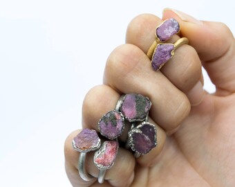 SALE ruby ring | Red ruby crystal ring | Electroformed copper crystal ring | Raw crystal ring | Rough ruby gemstone ring | Raw stone ring