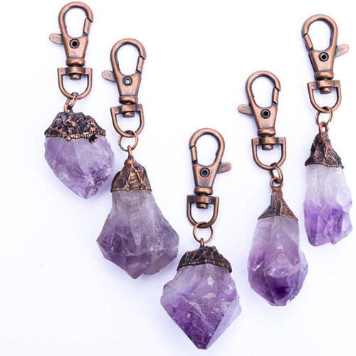 Amethyst Keychain Rough Crystal Keychain Raw Amethyst Etsy
