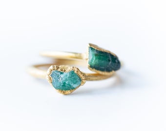 SALE Gold Emerald ring | Rough emerald ring | Raw stone  | Raw emerald jewelry | Raw emerald ring | May birthstone jewelry
