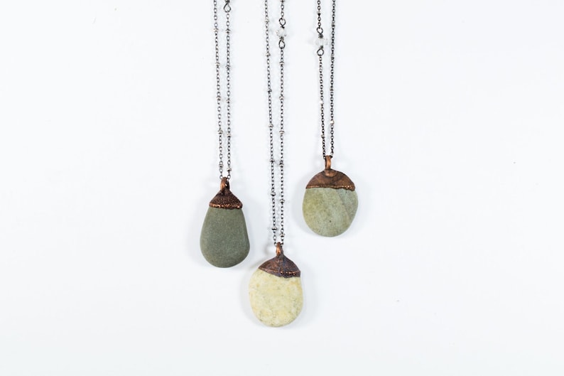 Beach pebble necklace Raw stone necklace Beach stone Etsy