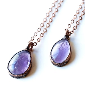 Amethyst teardrop necklace | February Birthstone pendant | Handmade crystal jewelry | Copper and sterling necklace | Amethyst Necklace