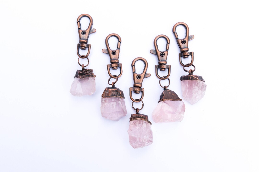 Rose Quartz Crystal Keychain Raw Crystal Keychain Rose Etsy