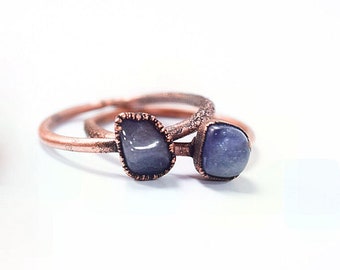 SALE Tumbled tanzanite ring | Stone stacking ring | Copper & tanzanite stack ring | Electroformed jewelry | Birthstone jewelry
