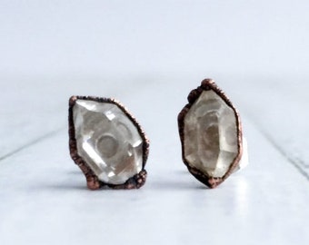 Raw crystal studs | Herkimer diamond earrings | Tibetan quartz earrings | April Birthstone Jewelry | April Birthstone earrings