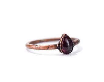 SALE Garnet ring | Deep Red Garnet ring | Electroformed Garnet ring | January Birthstone ring | Teardrop Garnet Ring | Birthstone Jewelry
