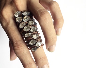Raw crystal ring | Herkimer diamond ring | Electroformed copper crystal ring | Crystal quartz ring | Rock quartz crystal statement ring