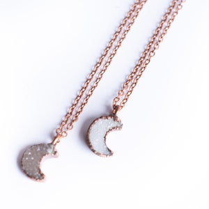 Druzy crystal moon necklace Electroformed druzy necklace Raw crystal necklace Dainty moon necklace Moon jewelry image 2