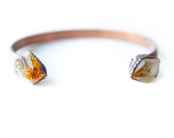 Citrine Crystal Cuff Bracelet | Raw Citrine Bracelet | Natural Citrine crystal jewelry | Raw stone Jewelry | Recycled Copper Bracelet