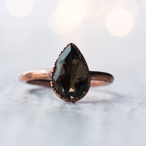 Smokey Quartz ring | Organic stone stacking ring | Smokey Quartz teardrop ring | Organic gemstone jewelry | Mineral stacking ring