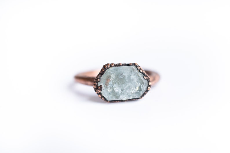 Blue topaz ring Topaz crystal ring Blue Topaz Ring Raw Topaz crystal ring Topaz and Copper Ring image 6