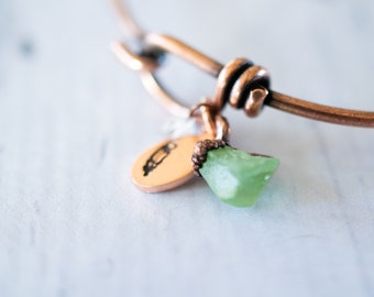 Green Peridot bracelet| Rough Peridot Bangle | Copper & peridot Bracelet | Electroformed jewelry | Rough Peridot jewelry| Birthstone Bangle