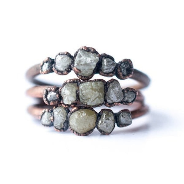 Anillo de piedras múltiples / Anillo de diamantes en bruto / Anillo de compromiso de diamantes diminutos / Anillo de diamantes diminutos / Anillo de diamantes libre de conflictos / Anillo ético