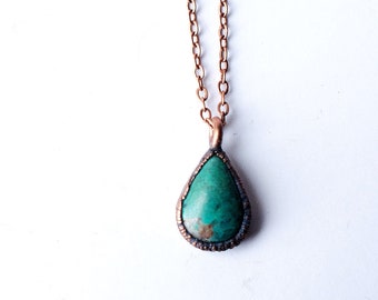 Turquoise teardrop necklace | Raw turquoise jewelry | American turquoise pendant | Nevada turquoise necklace | Rough turquoise jewelry