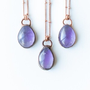 Amethyst teardrop necklace | February Birthstone pendant | Handmade crystal jewelry | Copper and sterling necklace | Amethyst Necklace