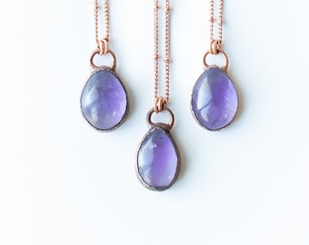 Amethyst teardrop necklace | February Birthstone pendant | Handmade crystal jewelry | Copper and sterling necklace | Amethyst Necklace