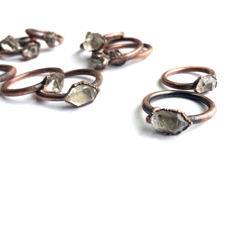 Raw crystal ring Herkimer diamond ring Electroformed copper crystal ring Crystal quartz ring Rock quartz crystal statement ring image 4