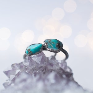 Oxidized silver turquoise ring Raw turquoise stacking ring Turquoise stone ring Nevada turquoise jewelry Organic stone jewelry image 3