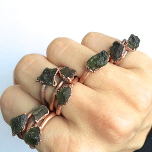 Genuine Moldavite ring | Authentic moldavite stacking ring | Rare green moldavite raw mineral ring | Raw Czech moldavite jewelry