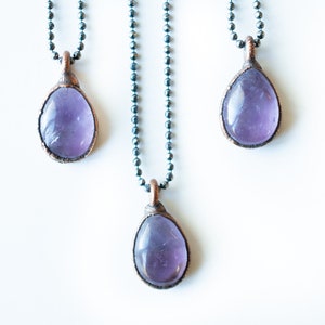 Amethyst teardrop necklace | February Birthstone pendant | Handmade crystal jewelry | Copper and sterling necklace | Amethyst Necklace