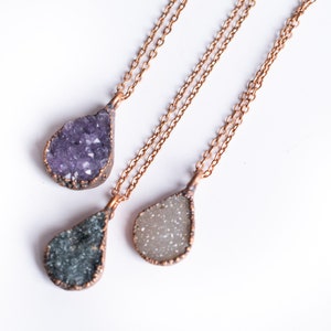 Druzy droplet necklace | Druzy crystal necklace | Electroformed raw druzy necklace | Raw crystal jewelry | Natural Druzy Necklace