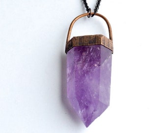 Large Amethyst crystal necklace | Amethyst statement necklace | Polished Amethyst crystal necklace | Cut crystal pendant |  Amethyst jewelry