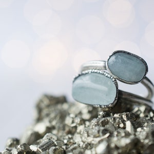 Oxidized Silver Aquamarine ring | Raw aquamarine ring | March birthstone ring | March Birthstone jewelry | Tumbled Aquamarine Ring