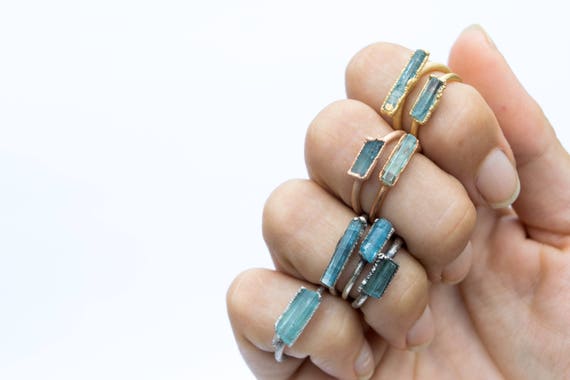 SALE Aquamarine Crystal Ring Raw Aquamarine Ring March Birthstone