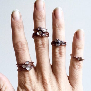 Raw crystal ring | Herkimer diamond ring | Electroformed copper crystal ring | Crystal quartz ring | Rock quartz crystal statement ring