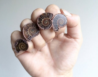 Ammonite fossil ring | Electroformed ring | Raw fossil jewelry | Women or men's ring | Mens jewelry |  Fossilized ammonite ring