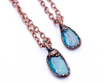 Opal necklace | Fiery opal necklace | Copper opal necklace | Simple opal jewelry | Opal Pendant