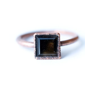 SALE Smokey Quartz ring | Organic stone stacking ring | Faceted Smokey Quartz ring | Organic gemstone  | Mineral stacking ring