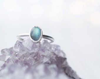 SALE Silver Labradorite ring | Gemstone stacking ring | Handmade Labradorite cabochon ring | Raw mineral Jewelry | Labradorite stacking ring