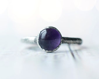 Oxidized Silver Amethyst statement ring | Amethyst orb ring | Silver amethyst ring| Raw amethyst jewelry | Oxidized Silver Amethyst ring