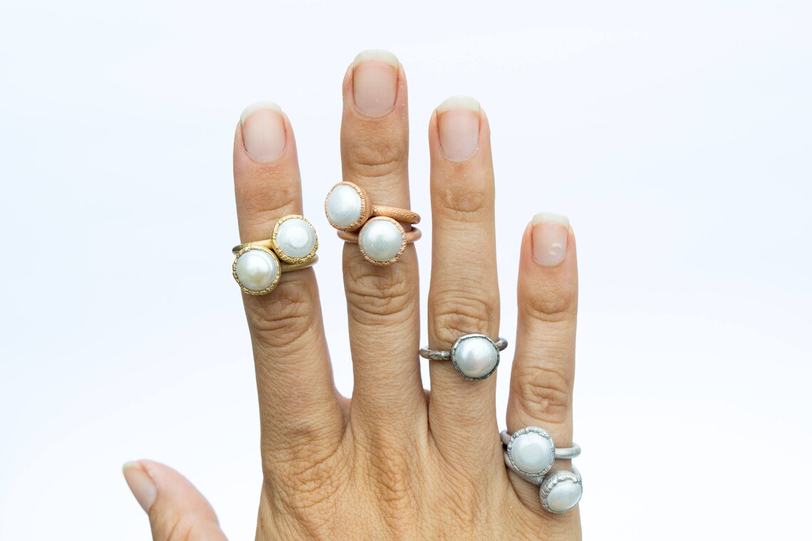 Pearl Ring Pearl Stacking Ring Freshwater Pearl Ring Etsy