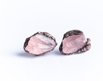Rose Quartz studs | Rose Quartz earrings | Quartz silver post earrings | Raw crystal stud earrings | Rose Quartz post earrings