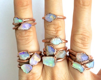 Raw opal ring | Australian opal ring | Rough opal ring | Raw Australian fire opal jewelry | Rough opal ring | Rough Australian opal ring