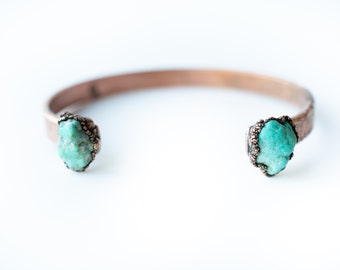 Natural Turquoise Cuff Bracelet | Raw Mineral Cuff | Turquoise Jewelry | Natural Gemstone Jewelry | December Birthstone Copper Bracelet