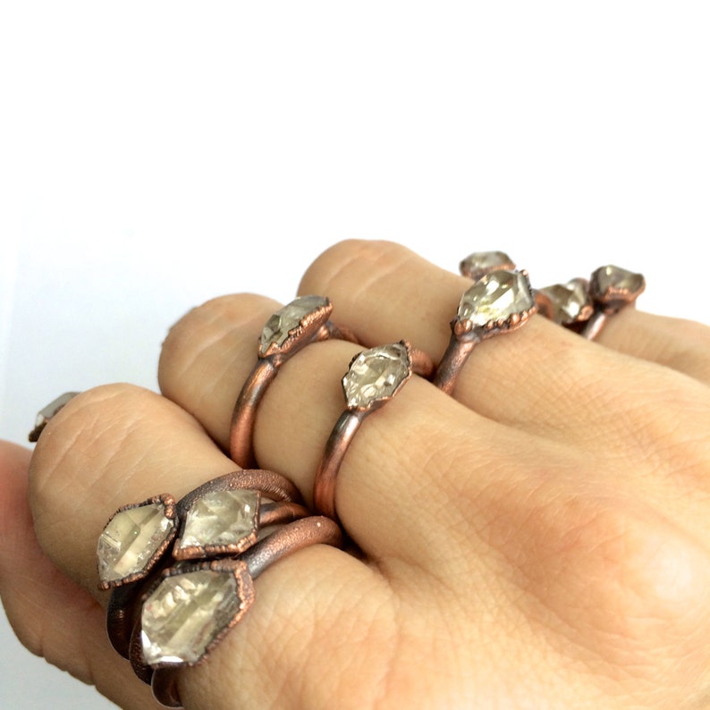 Raw crystal ring Herkimer diamond ring Electroformed copper crystal ring Crystal quartz ring Rock quartz crystal statement ring image 2