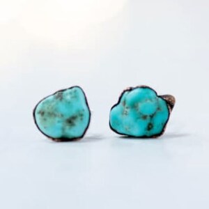 Raw turquoise earrings | Turquoise nugget sterling silver post earring | Turquoise stud earrings | Real turquoise studs | American turquoise