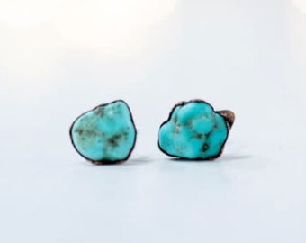 Raw turquoise earrings | Turquoise nugget sterling silver post earring | Turquoise stud earrings | Real turquoise studs | American turquoise