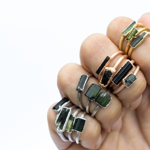 SALE Raw tourmaline ring | Green tourmaline crystal ring | Electroformed tourmaline ring | Raw stone ring | Raw tourmaline