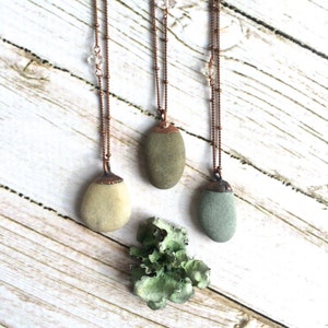 Beach pebble necklace Raw stone necklace Beach stone necklace Pebble pendant on copper chain Marthas Vineyard beach pebble necklace image 2