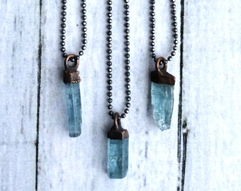Aquamarine crystal necklace | Raw aquamarine sterling jewelry | March birthstone necklace | Raw aquamarine pendant | Rough aquamarine stone
