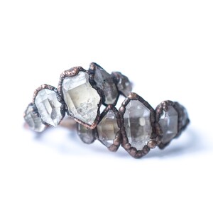 Multi Stone Ring | Raw crystal ring | Herkimer diamond ring | Electroformed copper crystal ring | Crystal quartz ring