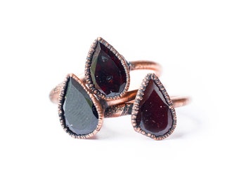 Garnet ring | Deep Red Garnet ring | Electroformed Garnet ring | January Birthstone ring | Teardrop Garnet Ring | Birthstone Jewelry