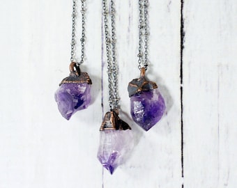 Amethyst crystal necklace | Raw amethyst pendant |  Electroformed raw amethyst necklace | Raw crystal jewelry | Raw mineral necklace